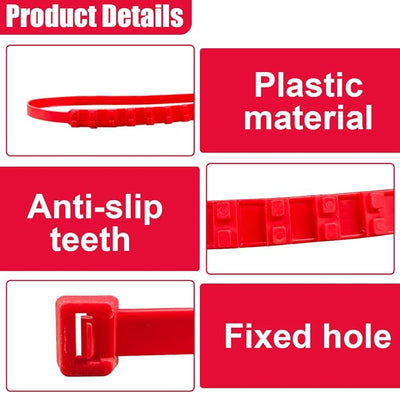 12PCS Car Snow Tire Chains, Reusable Portable Plastic Adjustable Snow Chains, Anti-Skid Zip Ties for Mud Mountain Road, Car Emergency Traction Cables for Safety Winter Driving (Red)