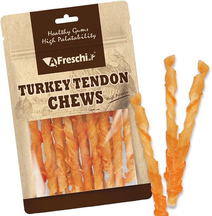 Turkey Tendons for Dogs, USA-Sourced, Healthy Dog Treats, Rawhide-Free Puppy Chews, Long Lasting, All Natural, Hypoallergenic Dog Treats, Coil (L), 3 oz Pack
