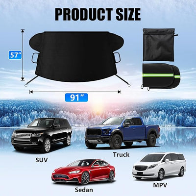 Windshield Cover for Ice and Snow, Windshield Snow Cover, Performance Brake Kits with Side Mirrors Cover, Fits Most Cars, Trucks, Vans, SUVs and More 87 x 56 inches, Black