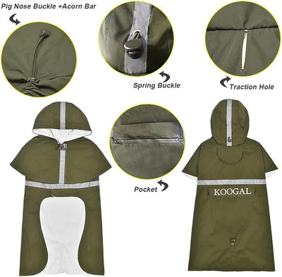 Hooded Dog Raincoat Apparel Poncho Waterproof Dog Clothes Pet Jacket,Dog Raincoats Winter Jacket for Small to Medium Dogs(Green,3XL)