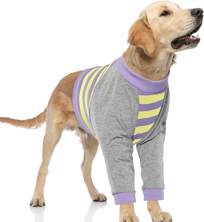 Dog Recovery Sleeve with Elbow Protector,Dogs Shirt Stop Licking Joints,Pet Long Sleeve Suit Protecting Dog's Front Leg Arm Wounds Cover Skin Conditions Purple Stripes XL