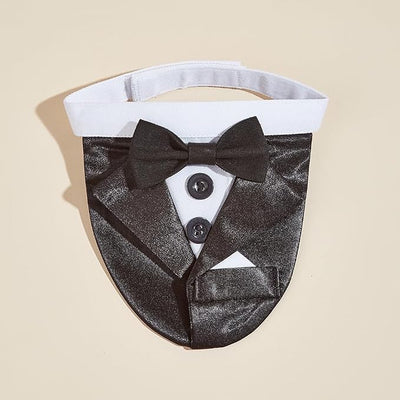 Tuxedo Dog Collar for Wedding Engagement and Birthday, Formal Dog Bandana Collar Costume with Bow Tie and Adjustable Buckle,Suitable for Small Medium Large Dog. (Black 2, L)