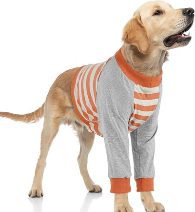 FUAMEY Dog Recovery Sleeve with Elbow Protector,Dogs Shirt Stop Licking Joints,Pet Long Sleeve Suit Protecting Dog's Front Leg Arm Wounds Cover Skin Conditions Orange Stripes XL