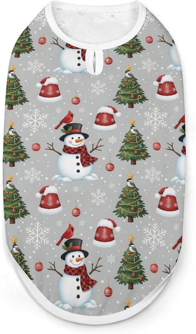 Fall Winter Soft Dog Sleeveless Vest, Breathable Pet Sweatshirt Christmas Snowman Red Birds for Small Medium Puppies, Medium