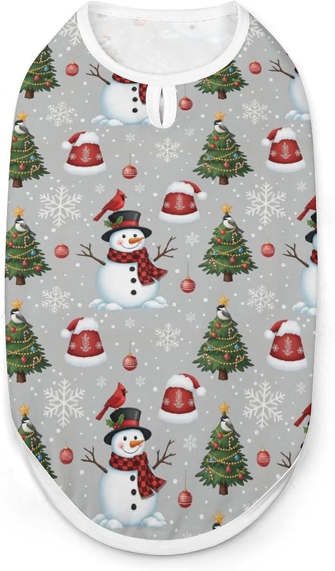 Birthday Decoration Dog Sleeveless Tank Top, Soft Breathable Pet Shirt Christmas Snowman Red Birds for Small Medium Puppies, Small