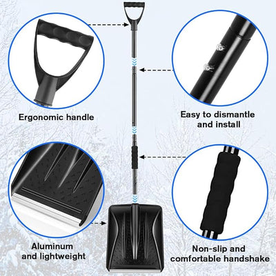 Snow Shovel, Emergency Shovels for Driveway with D-Handle, Overall 41-Inch Long Garden Shovel for Car, Garden Tools, Black