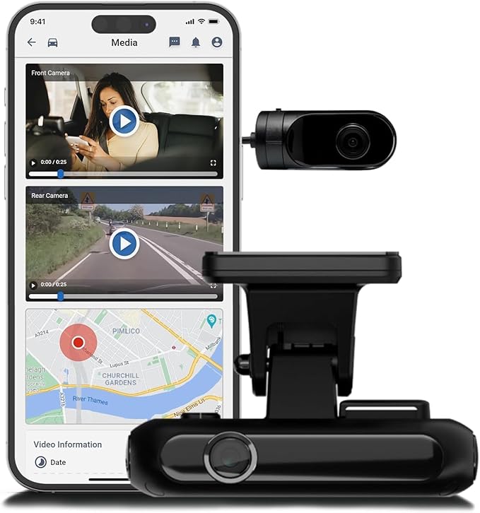 4G Dual Vision Dashcam GPS Tracker with OBD II Power - Dual HD Cameras, Real-Time GPS Tracker for Vehicles, Cloud Storage - Interior & Road Recording - Easy Plug-and-Play Installation