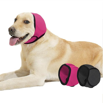 SEIS Calming Dog Ears Cover, Swimming Waterproof Pet Ear Caps, Large Dog Shower Cap for Ear Protection for Bath for Grooming (Pink, S (Head Circumference 10"-15"))