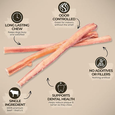 Bully Bunches Premium (12" Standard - 10 Pack) Odor-Free Bully Sticks for Medium & Large Dogs - Consistently Sized Long-Lasting, Natural, Single-Ingredient 100% Beef Chews for Oral Health, Made in USA