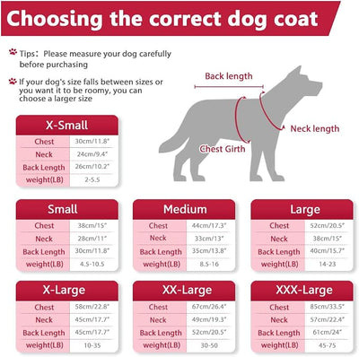 SAWMONG Waterproof Dog Winter Coat, Warm Fleece Lined Dog Jacket with Hood, Windproof Puppy Coat, Pet Apparel Vest Outdoor&Indoor Winter Activities(Red,XXXL)