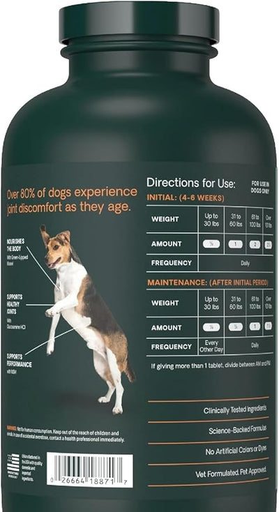 VetriScience Glycoflex 3 Clinically Proven Hip and Joint Supplement for Dogs - Maximum Strength Dog Supplement with Glucosamine, MSM, Green Lipped Mussel & DMG - 120 Count