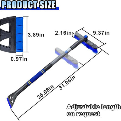 KITUREK 31.5" Detachable Snow Brush and Ice Scraper for Car Windshield, 2-in-1 Winter Snow Removal Tool with Extendable, 360° Rotating Soft Bristle Brush Head and Foam Grip for Most Vehicles (Blue)