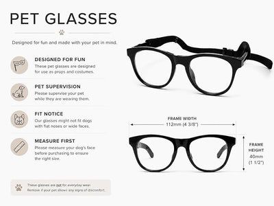 G002 Dog Pet Clear Lens Costume Glasses Small to Medium Breeds 12LBS~30LBS Prop Photoshoot Sunglasses (80s Black-Clear)