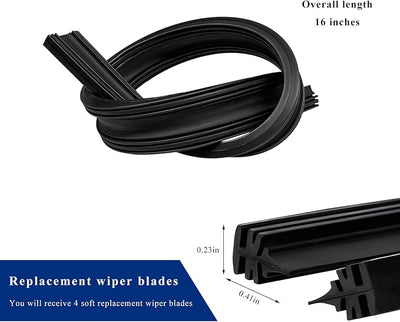 4 PCS Wiper Blade Refill, 16" Adjustable Boneless Rubber Windshield Wiper Strips, Frameless Insert Strips for Replacement Front & Rear Windscreen Wipers, Car Accessories