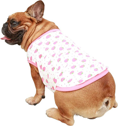 iChoue 100% Breathable Cotton French Bulldog Halloween Cartoon T Shirts Cute Clothes for Medium Dogs Vest Tank Tops Frenchie English Boston Terrier Pitbull Strawberry - Large Plus