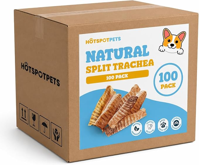 Premium Beef Trachea for Dogs 6" Strips Split - All Natural Grass-Fed Beef Dog Chews, Rich in Glucosamine Chondroitin for Joint Health, Single Ingredient No Rawhide Dog Treats (100 Pack)