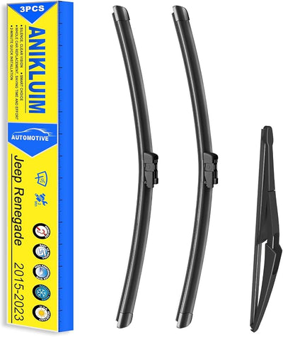 ANIKLUIM® Wiper Blades for Practical Family Driver: 22"+20"+10" Windshield Wipers Replacement for 2015-2023 Jeep Renegade - All-Weather, Quiet & Streak-Free - Easy DIY Snap-On Installation (3PCs)