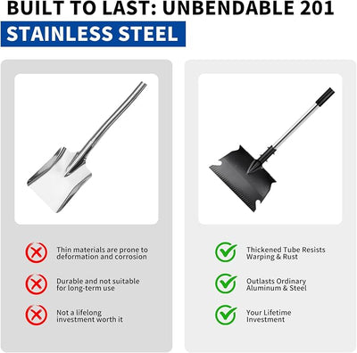 Snow Shovel for Driveway & Ice Scraper - Heavy Duty 201 Stainless Steel, Foldable Survival Shovel, Ergonomic 49" Back-Saver for Car, Sidewalk & Snow Joe Shovel Alternative