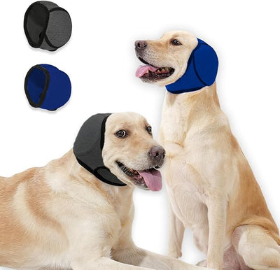 Dog Ear Covers,Dog Ear Muffs Noise Protection,No Flap Ear Wrap for Dogs Hematoma Recovery,Adjustable Calming Hoodie Shower Cap for Grooming,Bathing,Swimming & Anxiety Relief(Grey&Blue,S)