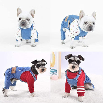 Pet Clothes Elastic Jeans Overalls Comfortable Washed Denim Cute Style for Puppy (L)