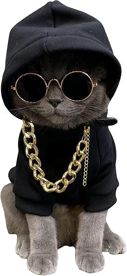 3Pcs Dog Hoodie Cat Apparel Dog Custume Set with Necklace and Sunglasses Pet Clothes for Puppy Small Medium Dogs Cats Multicolor L
