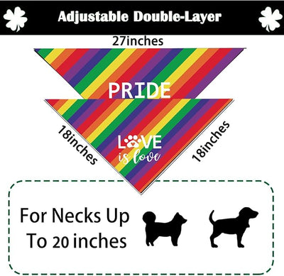 Pride Dog Bandanas Puppy Scarf - LGBT Rainbow Dog Outfits - 2 Pcs Adjustable Triangle Double-Layer Reversible Pet Bandanas for Small Medium Large Dogs