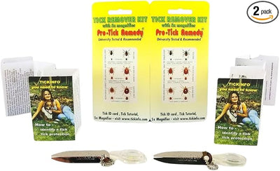 ProTick Remedy (2 Pack) – Precision Steel Tick Remover, Magnifier, Chain, Tick ID Card, Tick ID Information. Helps Deal with All Ticks Sizes from Humans and Animals