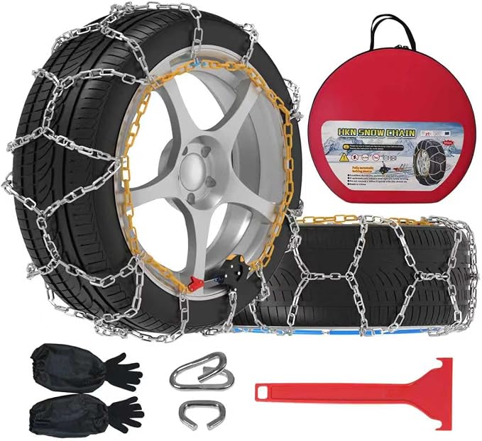 Auto-Fixing Snow Chains, 30s Quick Fit Easy Installation Tire-Chains, Portable Reusable High Carbon Steel Anti Slip Tire Chain for Passenger Car, Pickup Trucks and SUV - Set of 2