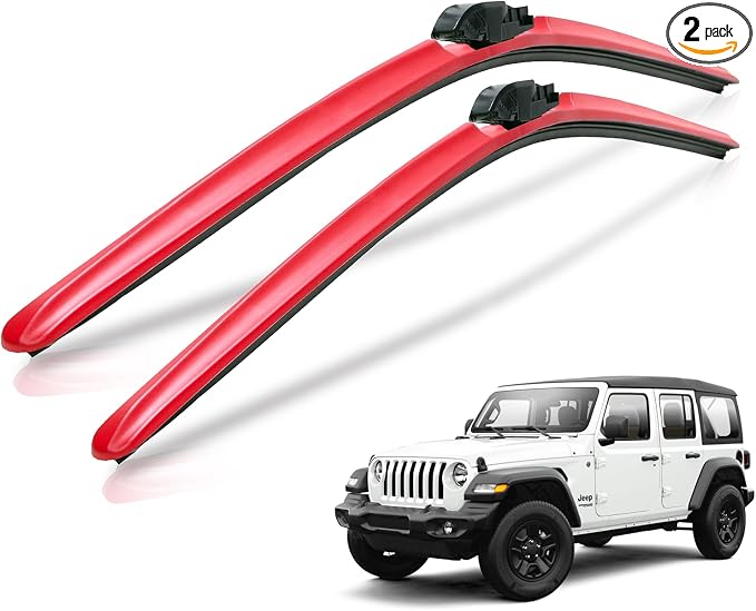Clix Wipers Windshield Wiper Blades 16"/16" Set of 2, Fits Jeep Wrangler JK, JKU, JL, JLU & Gladiator JT, All-Weather Premium Replacement Wipers with Quick Clips, 2007-2025 Jeep Accessories, Red