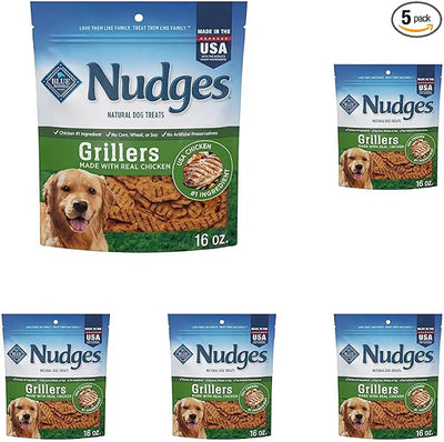 Blue Buffalo Nudges Grillers Natural Dog Treats, Made in the USA with Real Chicken, 16-oz Bag (Pack of 5)