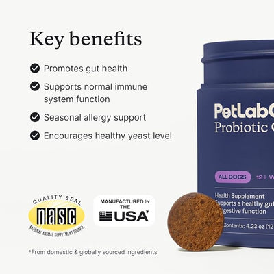 PetLab Co. Probiotics for Dogs, Support Gut Health, Occasional Diarrhea, Digestive Health & Seasonal Allergies - Salmon Flavor - Packaging May Vary - 30 Soft Chews