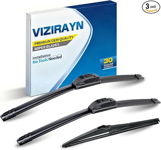 3 pcs 24" 17" 12" Front & Rear Windshield Wiper Blades VIZIRAYN Replacement for Mitsubishi Mirage 2014-2020 & Mirage G4 2017-2018,Toyota RAV4 2006-2012 (Pack of 3), OEM Quality, All-Season