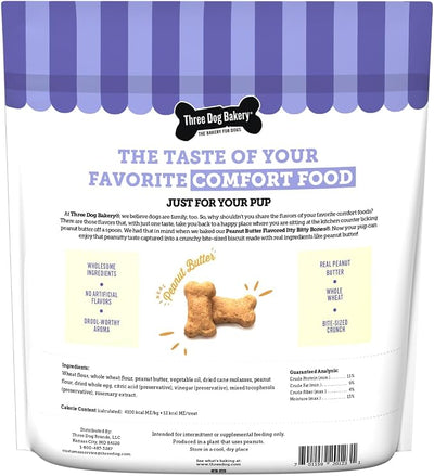 Three Dog Bakery Itty Bitty Bones Peanut Butter Dog Treats, 32oz - Crunchy Bones for Dog Training Treats, Real Peanut Butter Puppy Training Treats, Dog Bakery Treats