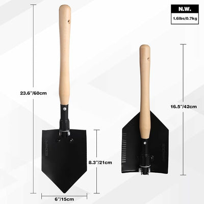 REDCAMP 23" Forces Spetsnaz Shovel, Tactical Entrenching Tool Hardwood Handle Shovel, Military Folding Camping Shovel for Camping Hiking Gardening Beach, Black