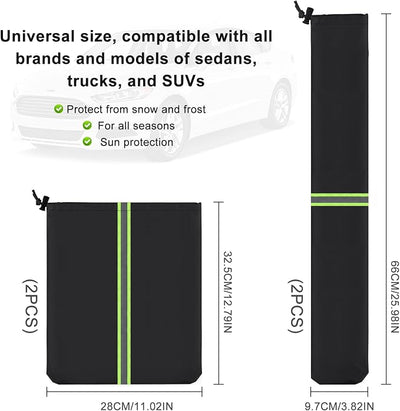 4 Pack Car Mirror Covers and Windshield Wiper Covers, Side Mirrors & Wiper Blades Covers for Universal Cars SUV Truck Snow Frost Protector Waterproof Oxford Cloth with Reflective Strip,Black