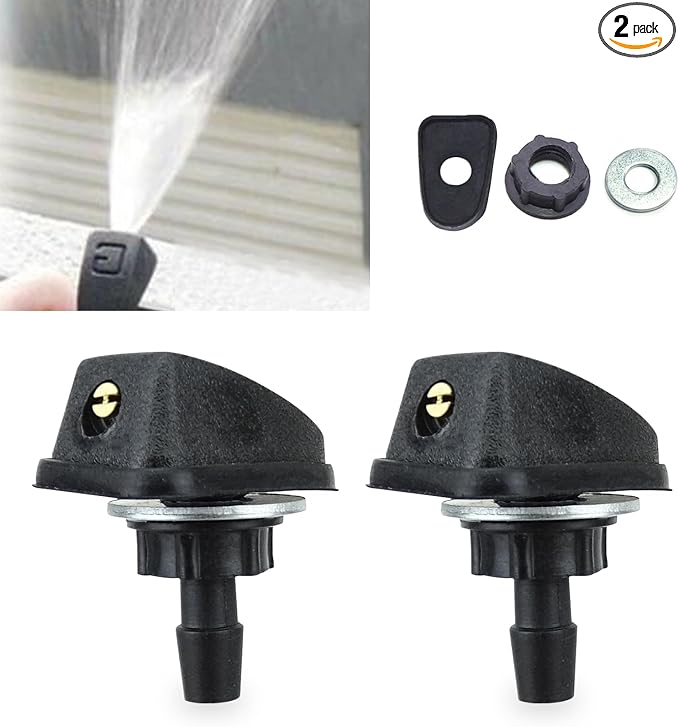 Pack-2 Car Front Windshield Washer, Automotive Wiper Nozzles, 0.31" Sprayer Head Replacement Parts, Single Hole Adjustable Fan-shaped Kit, Universal for Most Cars, Trucks (Black)