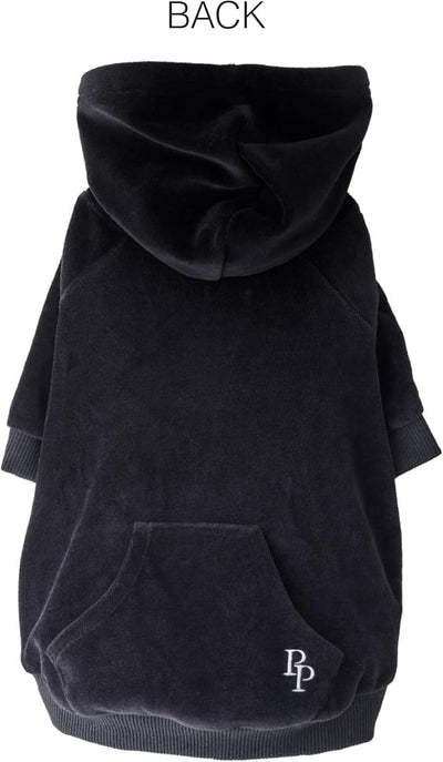 Pet Passion Cooper II Organic Cotton Velour Dog Hoodie Pet Coat for Small, Medium and Large Dogs, Black, Large (40-60 lbs)