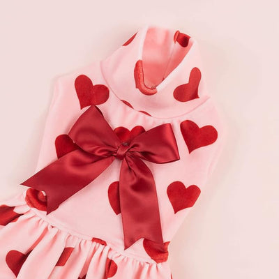 CuteBone Turtleneck Dog Velvet Dress Puppy Skirt Costume Pet Clothes Cat Apparel with Bow Hair Rope for Small Dogs CVD02L