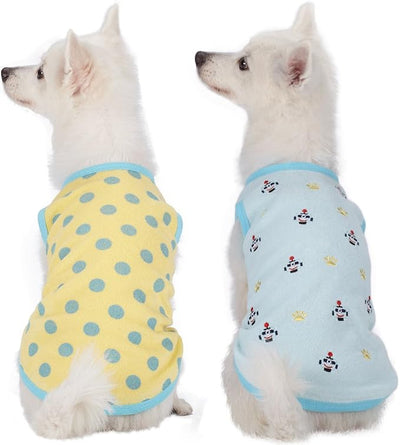 Blueberry Pet Pack of 2 Soft & Comfy Terry Cotton Pastel Blue Affection Sleep & Play Dog Pajamas & Tank Top T Shirt, Back Length 8", Clothes for Puppies & Cats