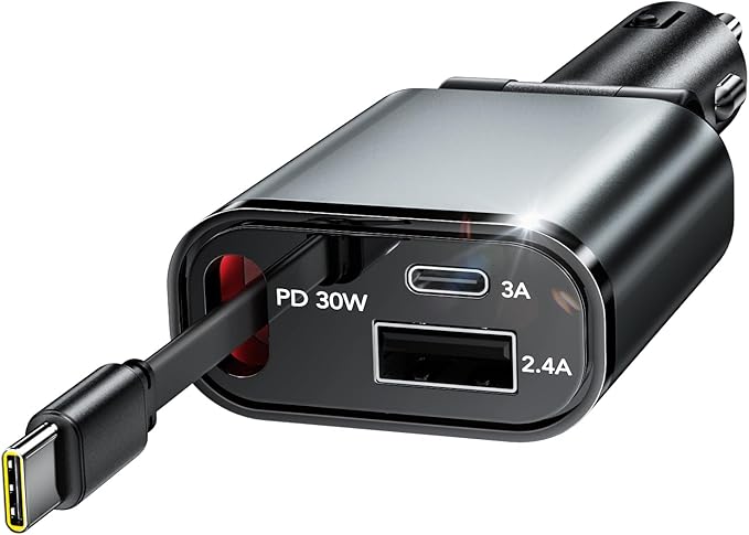 84W Retractable Car Charger,Car Phone Charger USB C Fast Charge for iPhone | Car Charger,Cigarette Lighter USB Charger Car Accessories,Road Trip Essentials Gift for Men,for iPhone 17/16,Galaxy