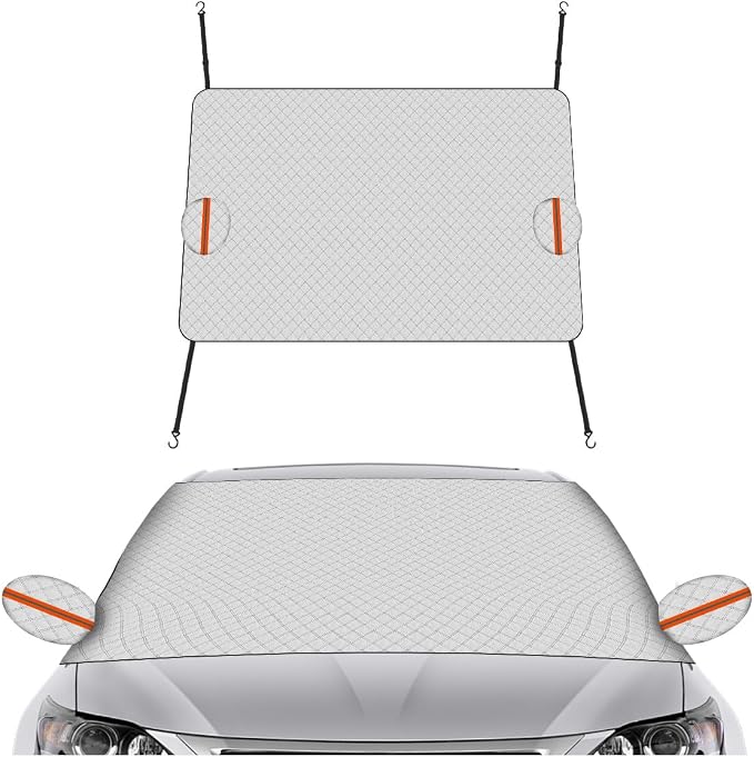 Magnetic Car Windshield Snow Cover, Extra Large Auto Ice Guard Windshield Cover with Side Window & Side Mirror Protector, Safe Reflective Vehicle Winter Exterior Accessories (Silver)