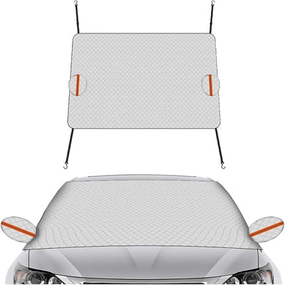 Magnetic Car Windshield Snow Cover, Extra Large Auto Ice Guard Windshield Cover with Side Window & Side Mirror Protector, Safe Reflective Vehicle Winter Exterior Accessories (Silver)