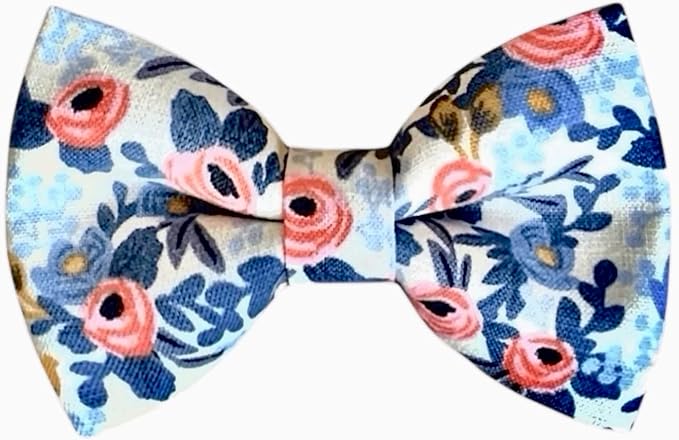 Detachable Dog Bow Tie, Slide-On Pet Bowtie for Collars, Stylish Durable Dog Lover Accessory Small, Medium & Large Dogs (White Rose, Small (3.5in Wide))