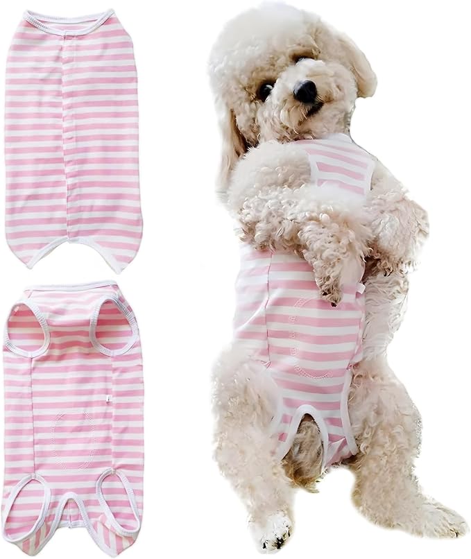 Dog's Recovery Suit Post Surgery Shirt for Puppy, Small Dog Surgical Recovery Suit for Female Male Dogs, Dog Onesie Protect Surgical Wound(Pink White Stripe-m)