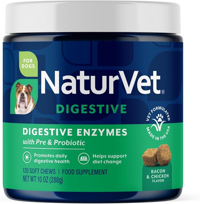 Digestive Enzymes - Plus Probiotics & Prebiotics – Helps Support Diet Change & A Healthy Digestive Tract – for Dogs & Cats (Soft Chews, 120 Count)