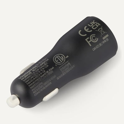 Amazon Basics Fast-Charging Car Charger, 1 USB-C (20W) + 1 USB-A (12W), 32W, with 3-Ft Cable, Black