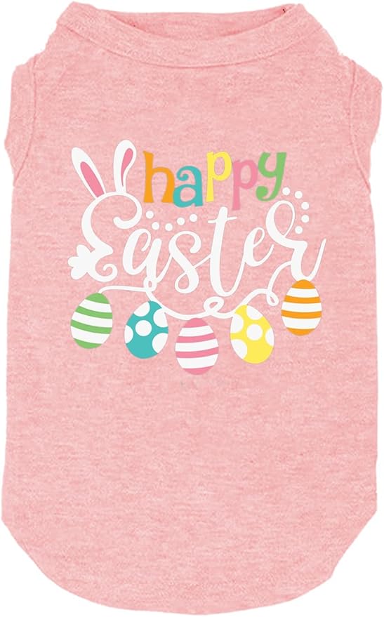 Happy Easter Shirts for Dog Funny Print Vest for Small Medium Large Dogs Soft and Light-Weight T Shirts Gift for Puppy (XX-Large, Pink)