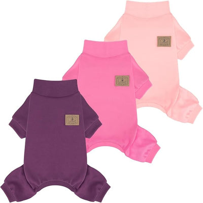 XPUDAC 3 Pack Fleece Dog Pajamas Warm Winter Dog Clothes for Small Medium Dogs Girl Cozy Puppy Pjs Pet Outfit Doggie Onesie Costume, Purple, Pink, Hotpink, S