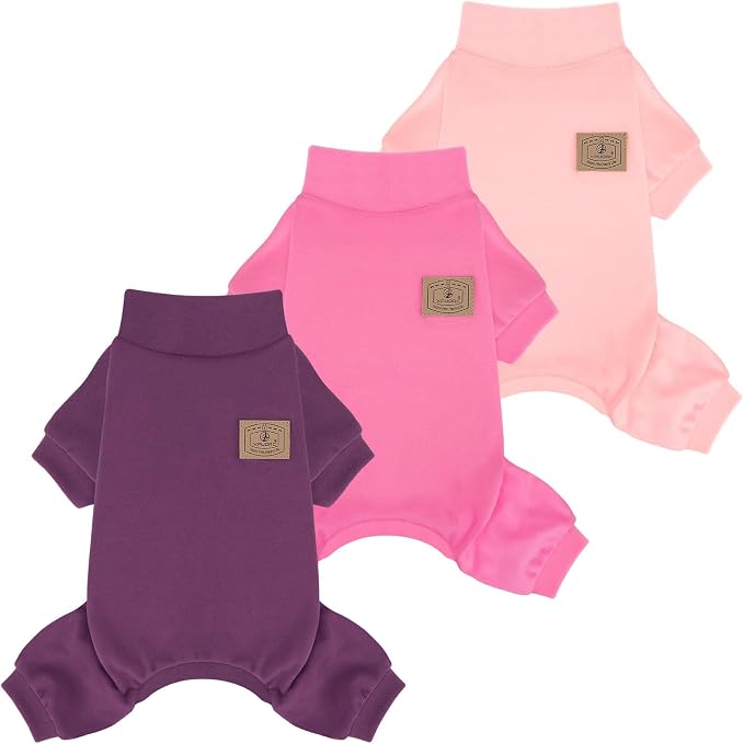 XPUDAC 3 Pack Fleece Dog Pajamas Warm Winter Dog Clothes for Small Medium Dogs Girl Cozy Puppy Pjs Pet Outfit Doggie Onesie Costume, Purple, Pink, Hotpink, XL