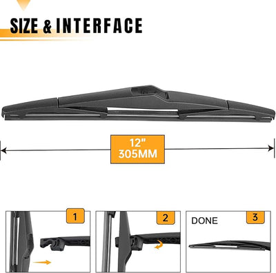 AUTOBOO 12 Rear Wiper Blade Replacement For 2011-2016 Kia Sportage,Hyundai Elantra 09-12,Hyundai Tucson IX35 10-15,I30 - Original Equipment Replacement- 12" (Pack of 1)
